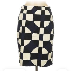J. Crew Factory Pencil Skirt with Black, Navy, and Cream Geometric Pattern